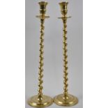 A Pair of Late Victorian Brass Barley Twist Tall Candlesticks, 42cm High