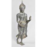 A Late 19th/Early 20th Century Patinated Bronze Temple Figure, Buddha with Hand Raised and Holding