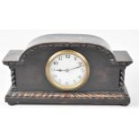 An Edwardian Oak Mantle Clock with Barley Twist Pilaster Decoration, 29cm wide