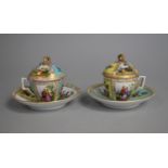 A Pair of Porcelain Lidded Cups and Saucers with Mark for Augustus Rex