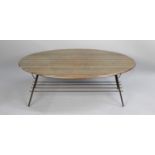 A Mid 20th Century Oval Coffee Table with Metal Frame, 105cm wide