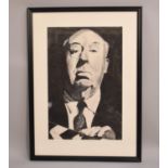 A Large Framed Picture of Alfred Hitchcock, 38x57cm