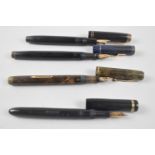 A Collection of Four Vintage Ink Pens, all with 14ct Gold Nibs, Some Condition Issues