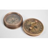 A Reproduction Small Brass Model of a Stanley Combination Compass and Sundial, 5cm diameter