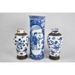 A Collection of Three Various Chinese Blue and White Vases, Sleeve Example 25cm high