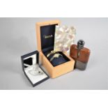A Vintage Hip Flask, Costume Jewellery and Two Wrist Watches and a Mother of Pearl Card Case (AF)