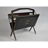 A Mid 20th Century Mahogany and Faux Leather Panel Two Division Magazine Rack, 49cm wide