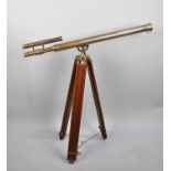 A Reproduction Brass 19th Century Style Telescope on Brass Mounted Tripod, 96cm long