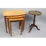 A Mid 20th Century Nest of Three Tables, 52cm wide Together with a Reproduction Tooled Leather Top