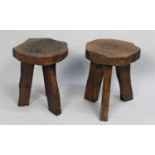 A Pair of Varnished Rustic Stools, Stamped Wanderwood