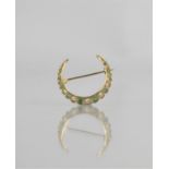 A 9ct Gold, Emerald and Diamond Crescent Brooch, Central Old Round Cut Diamond Measuring Approx