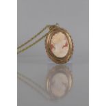A Large 9ct Gold Mounted Vintage Shell Cameo Locket on Chain in the Victorian Style, Maiden with