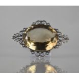 A Very Large Citrine Brooch, Centre Mixed Oval Cut Stone Measuring 47mm by 38mm by 22mm Deep Approx,