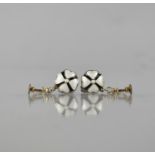 A Pair of Gilt Silver Enamelled Floral Screw Back Earrings, White and Black Guilloche Enamel Drop