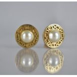 A Pair of Vintage Christian Dior Gilt Metal and Faux Pearl Clip On Circular Earrings, Central Faux