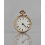 A 14ct Gold Swiss Ladies Pocket Watch, Blue Hands on White Enamel Dial with Roman Numerals and