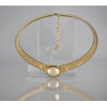 A Vintage Christian Dior Necklace/Collar, Central Oval Faux Pearl 17mm Wide, On a Gilt Metal Band