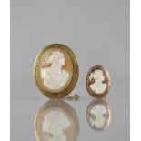 Two Continental 9ct Gold Mounted Shell Cameo Brooches Depicting Classical Maidens, Both Missing