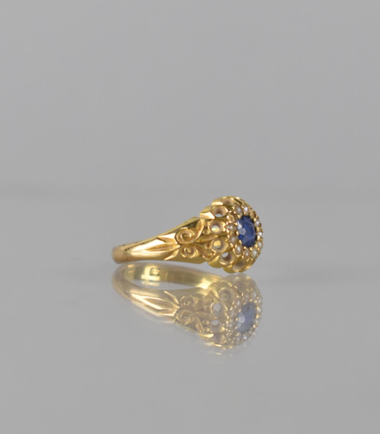 A Victorian Sapphire and Seed Pearl Ladies Dress Ring, Central Stone Measuring 4mm by 3.5mm Approx - Bild 3 aus 4