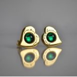 A Pair of Large Vintage Yves Saint Laurent Gold Tone and Green Glass Cabochon Clip on Earrings,