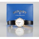 A 9ct Gold Boxed Rotary Gents Quartz Wrist Watch, White Dial with Black Roman Numerals and Date