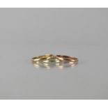 Three 9ct Gold Stacking Bands, White, Rose and Yellow Gold, Polished D Shaped Bands, Birmingham 1979