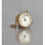 A Gold Coloured Metal Cased Antique Ball Watch, Chain Stamped for 15 Carat Gold, White Enamelled