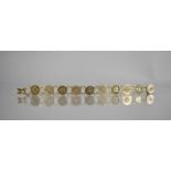 A Gilt Metal 9 Panel Bracelet, Chinese Character and Tokens, Circular Panels Measuring 5mm Diameter,