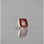 A Heavy Silver Modernist Dress Ring, Square Carnelian Panel, Collet Set in Silver, Polished Band