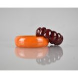 Two Bakelite Bracelets, Orange Example with Interior Diameter 64mm and Measuring 21mm Deep, 31.5gms,