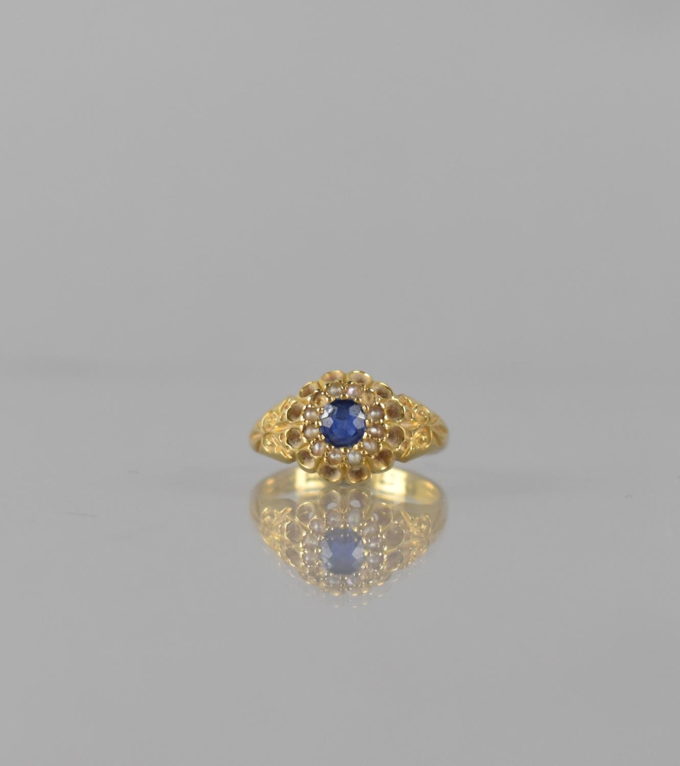 A Victorian Sapphire and Seed Pearl Ladies Dress Ring, Central Stone Measuring 4mm by 3.5mm Approx - Bild 2 aus 4