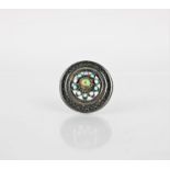 A Circular White Metal, Turquoise and Opal Brooch, Petit Point in Style, Central Green Turquoise