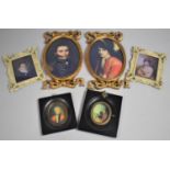 Three Pairs of Printed Miniature Portraits, Larger Gilt Examples 24cm high