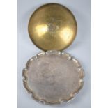 A 1978 Silver Plate Salver on Three Scrolled Plate Together with a Modern Brass Bowl, 31.5cm