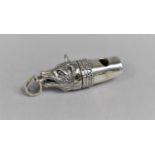 A Sterling Silver Whistle with Fox Head Finial, Stamped Sterling, 4cm Long