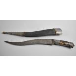 A Vintage North African/Middle Eastern Kindjal Dagger with Curved Blade Inscribed with Lion