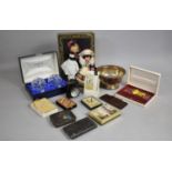 A Collection of Various Items to include Vintage Cards, Silver Plated Rose Bowl, Tins, Dolls Etc