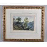 A Framed Watercolour by Peter de Wint, "Figure on a Wooded Hillside", 17x25cms