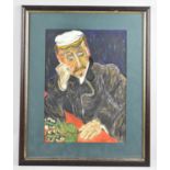 A Framed Gouache, Profile of Captain, Signed Johny Gaston and Dated 1968, 28x38cm