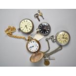 A Collection of Various Vintage Full Hunter and Open Faced Pocket Watches with Watch Chains and Keys