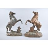 A Pair of Bronzed Spelter Marley Horse Figures, Condition Issues, 41cms High