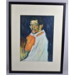 A Framed Gouache, Side Profile of Gentleman with Orange Cravat by Johny Gaston, 29x40cm