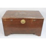 An Oriental Camphor Wood Chest with Carved Lid Depicting Three Masted Ship, 100cm wide