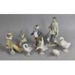 A Collection of Various Spanish Ornaments to comprise Lladro Figure, Nao Clown, Swans Etc