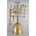 A Reproduction Brass Wall Mounting Doorbell, Bell Hanger Requires Refixing, 40cms High
