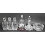 A Collection of Various Cut Glass to include Three Spirit Decanters, Ships Decanter and a Royal