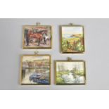 A Collection of Four Brass Framed Miniatures Depicting River and Rural Scenes