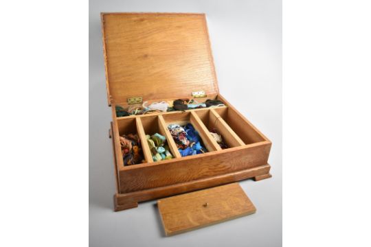 A Mid 20th Century Oak Work Box with Hinged Lid to Fitted Interior Containing Various Silks and - Image 2 of 2