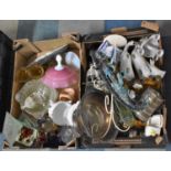 Two Boxes of Various Sundries to Comprise Glassware, Ornaments, Metalware Etc