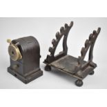 A Vintage Cast Iron Desk Top Pen Stand for Hulme Engineers, together with a Vintage Bakelite Cased
